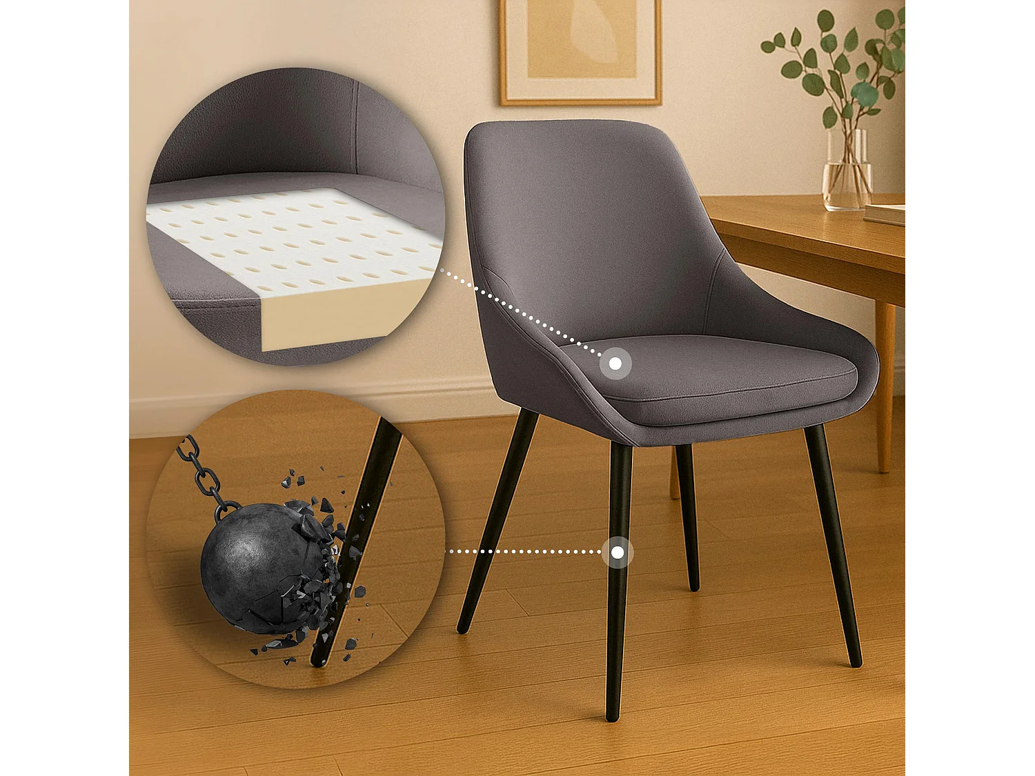 Lot de 2  chaise salle à manger - Velours - Anthracite - Elmira