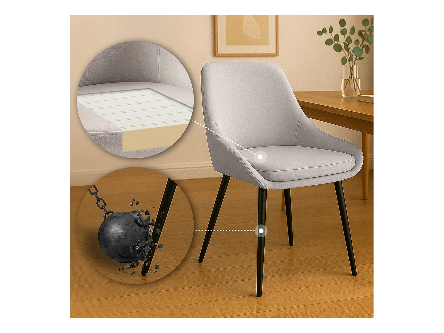 Lot de 2  chaise salle à manger - Velours - Gris - Elmira