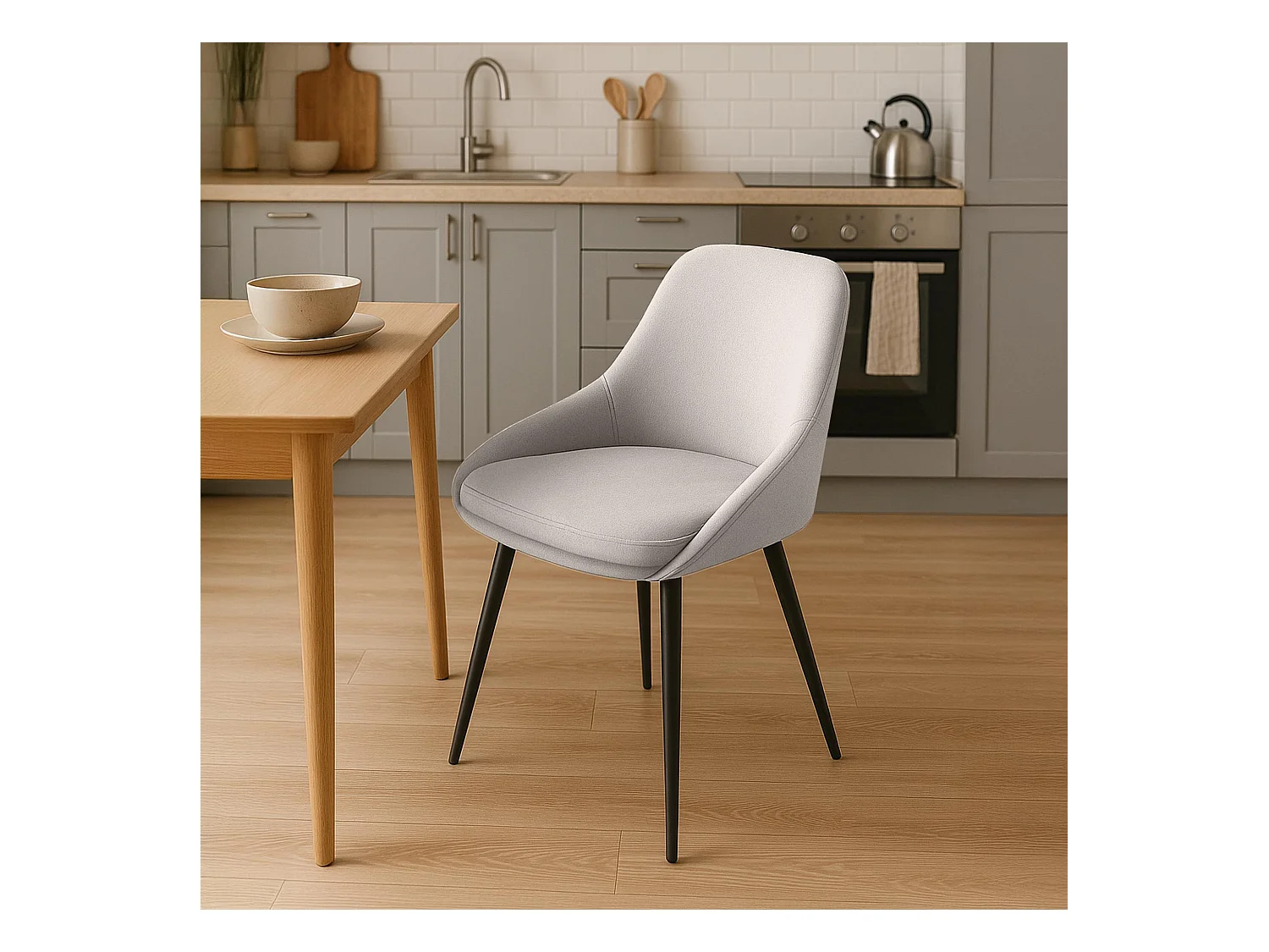 Lot de 2  chaise salle à manger - Velours - Gris - Elmira