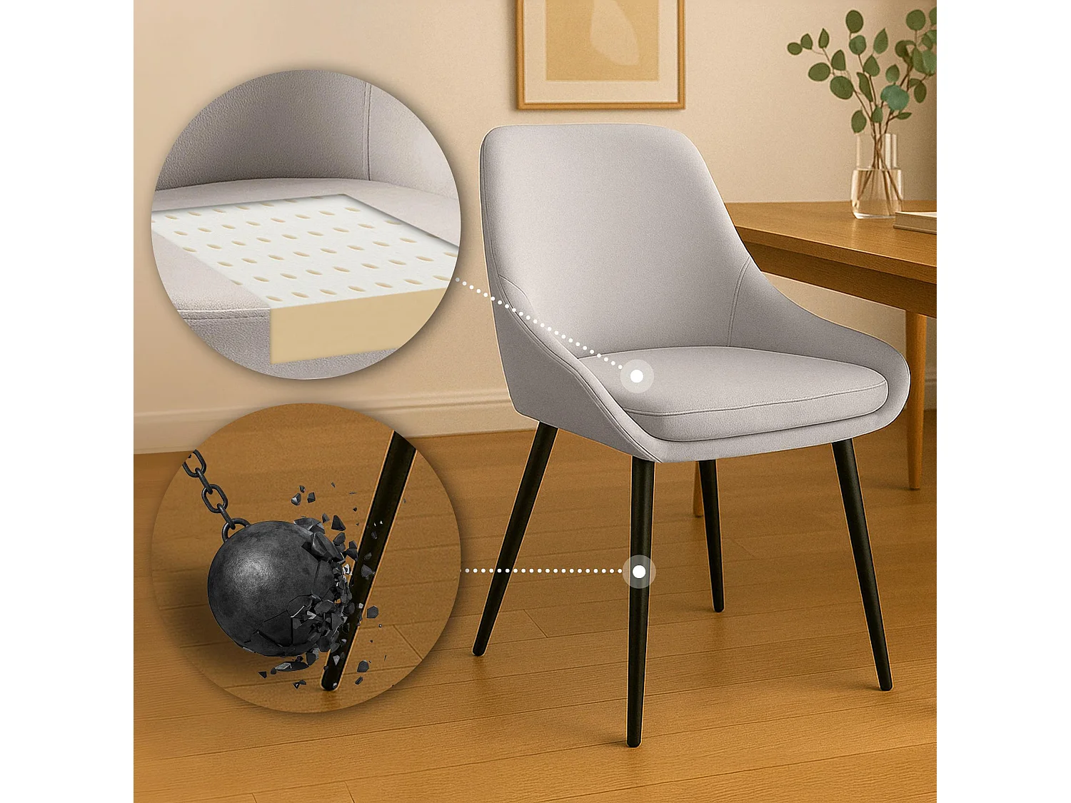Lot de 2  chaise salle à manger - Velours - Gris - Elmira