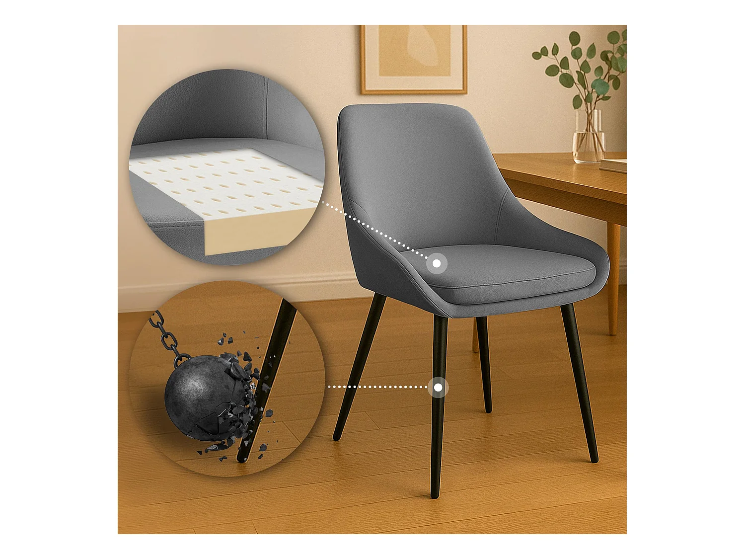 Lot de 2  chaise salle à manger - Velours - Gris foncé - Elmira