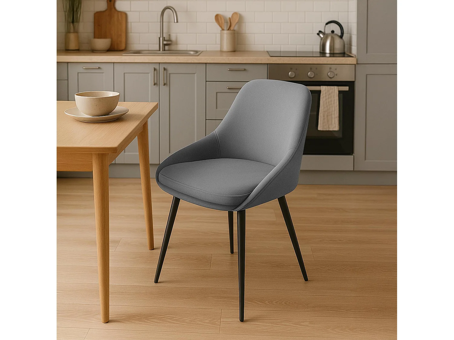 Lot de 2  chaise salle à manger - Velours - Gris foncé - Elmira