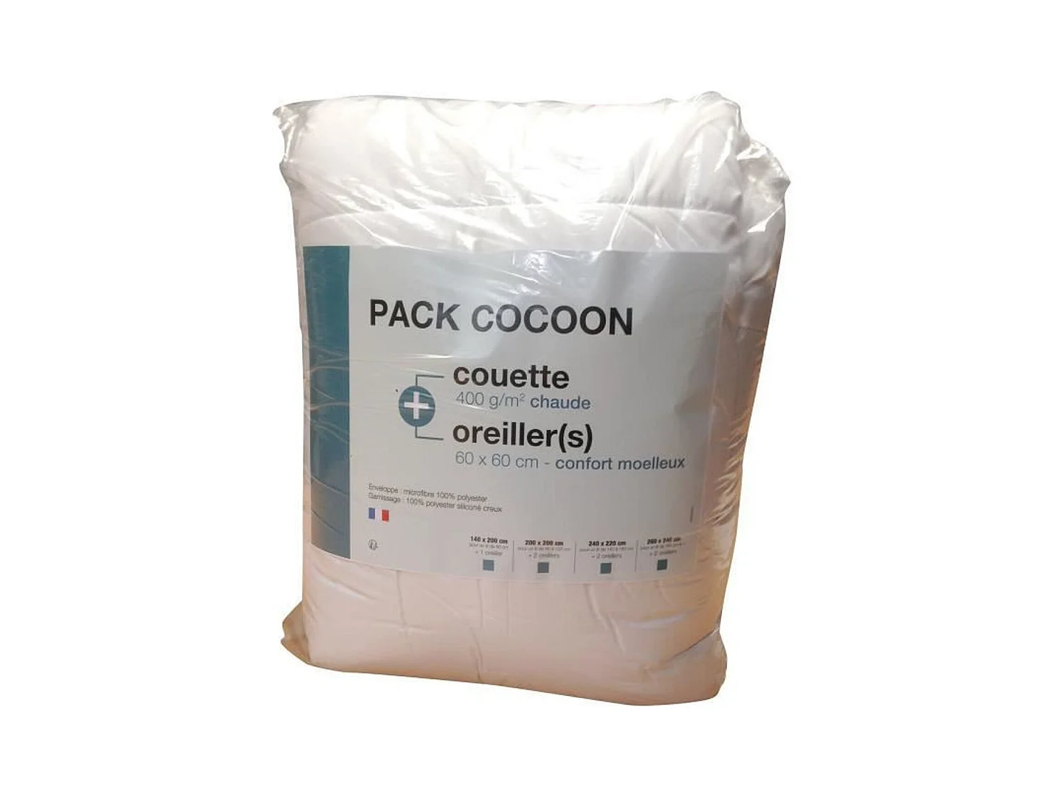 Linge de lit Microfibre - 1 Couette chaude 140 x 200 cm + 1 Oreiller 60 x 60 cm blanc