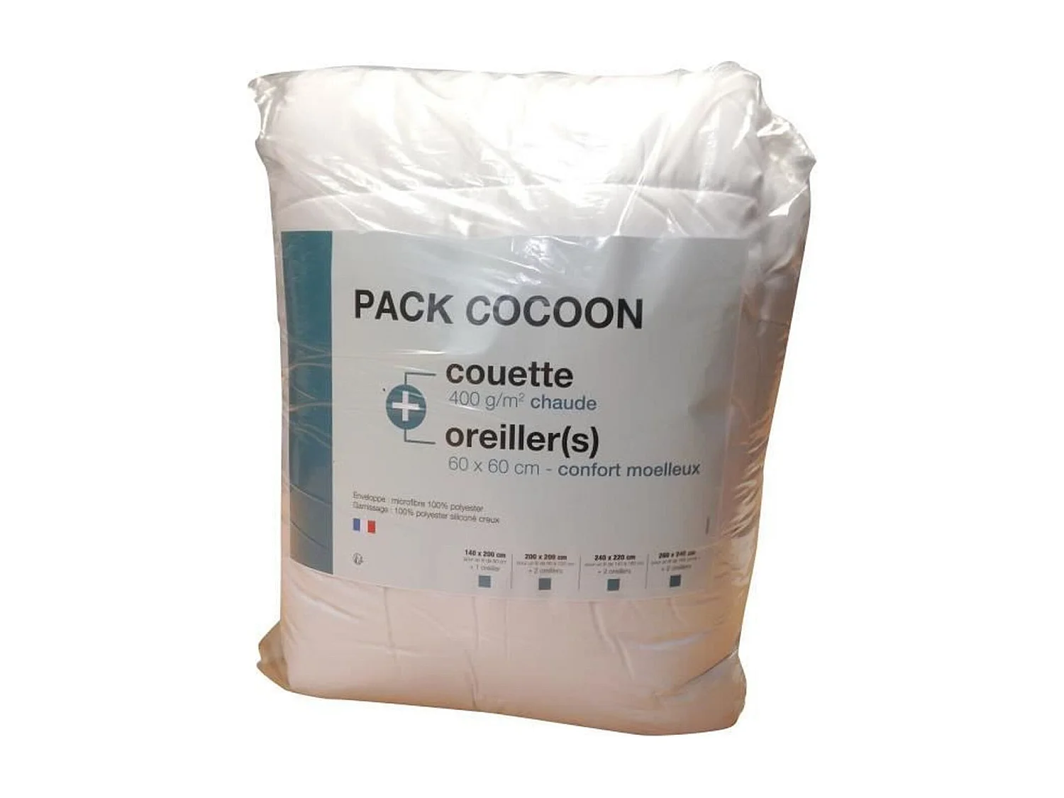 Linge de lit Microfibre - 1 Couette chaude 200 x 200 cm + 2 Oreillers 60 x 60 cm blanc