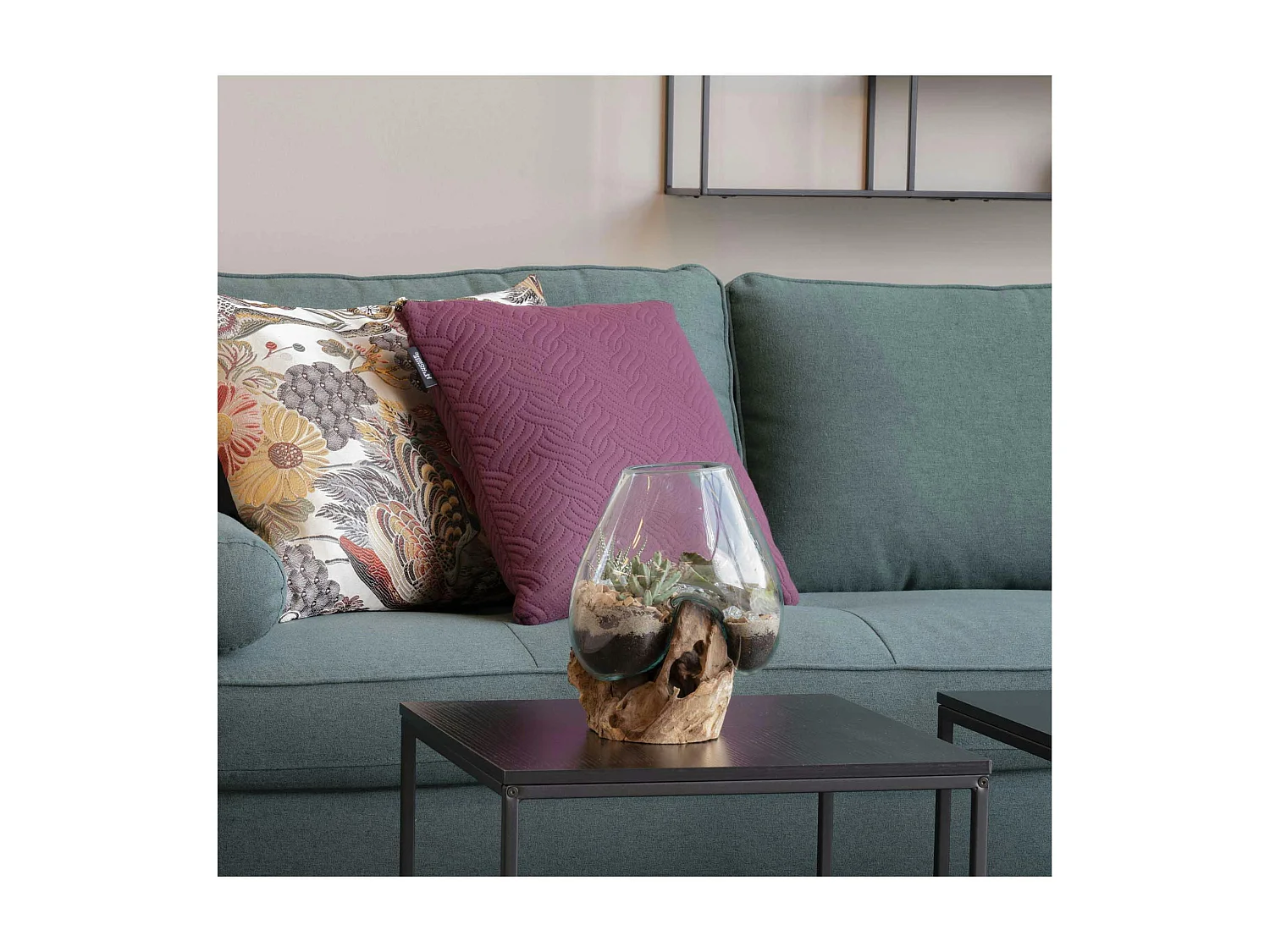 Vase verre soufflé et racine teck, artisanal H 20 cm ARIZONA