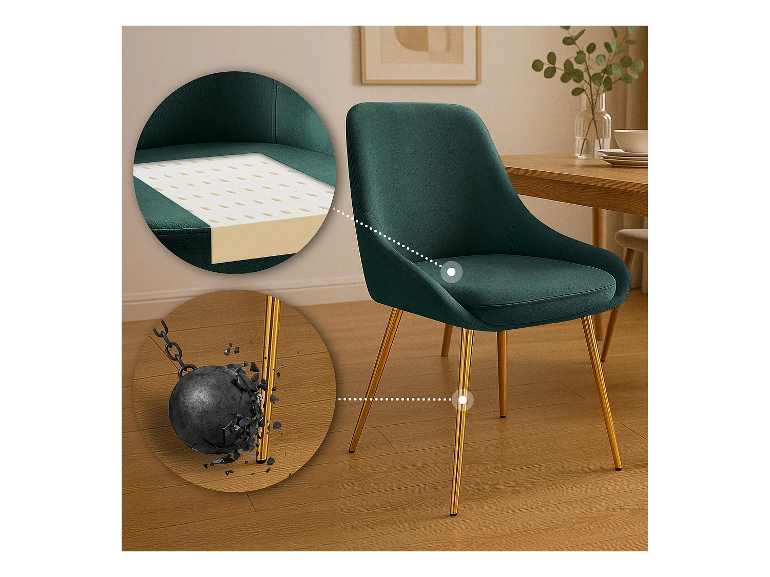 Lot de 2  chaise salle à manger - Velours - Vert - Elmira