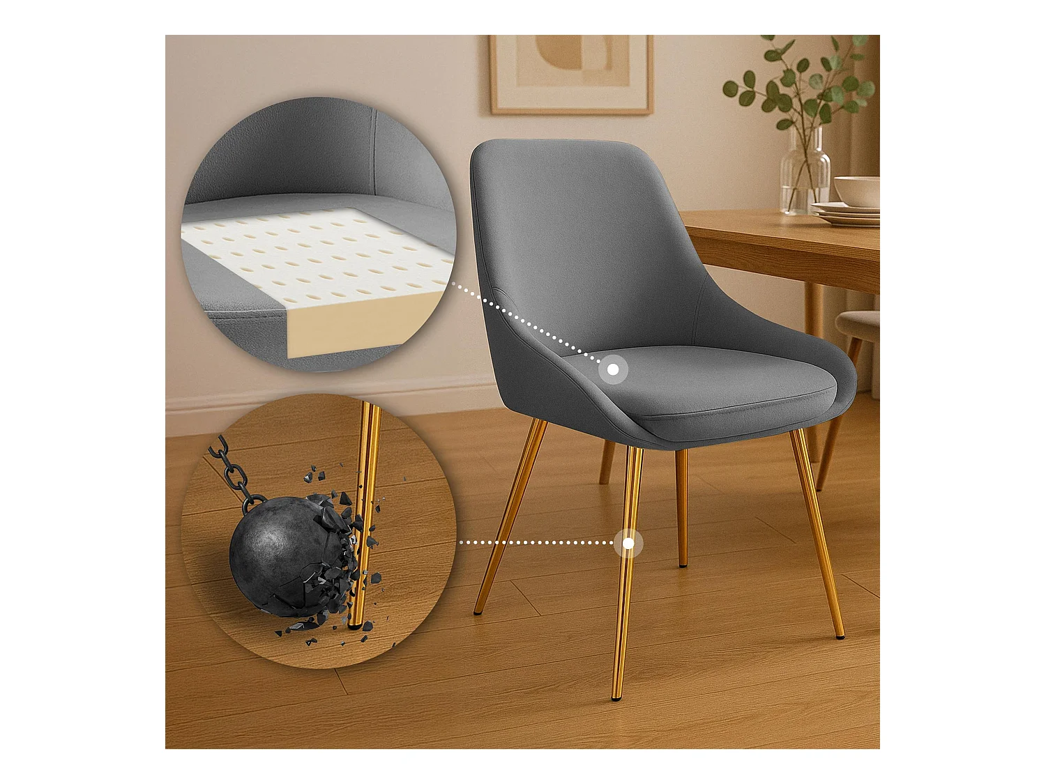 Lot de 2  chaise salle à manger - Velours - Gris foncé - Elmira