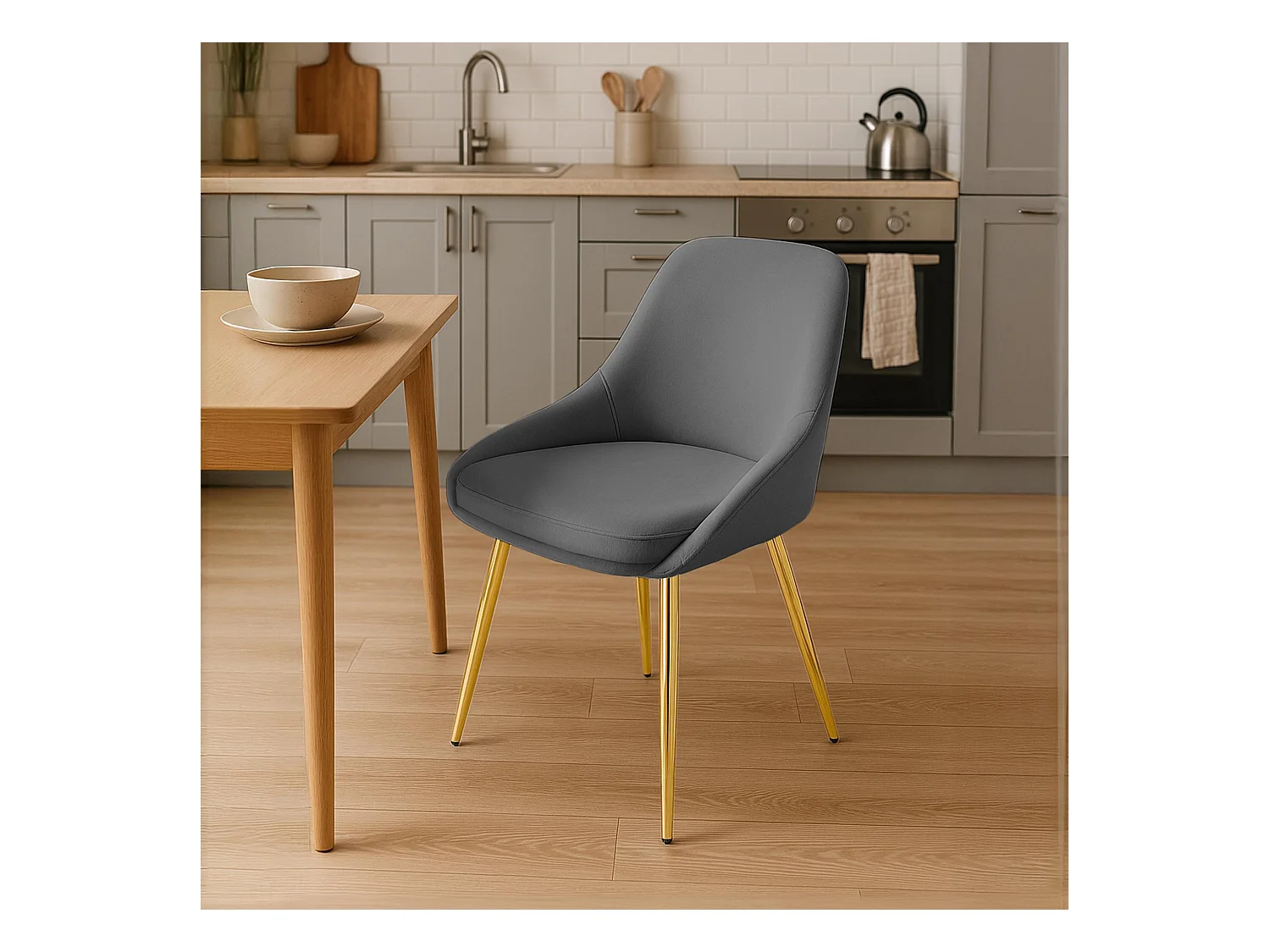 Lot de 2  chaise salle à manger - Velours - Gris foncé - Elmira