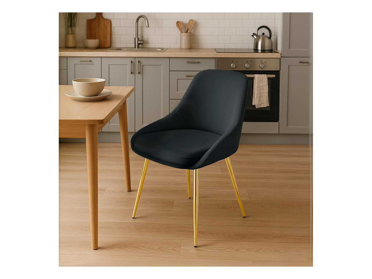 Lot de 2  chaise salle à manger - Velours - Noir - Elmira