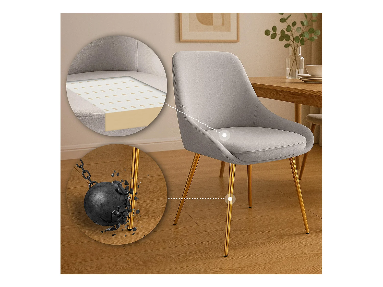 Lot de 2  chaise salle à manger - Velours - Gris - Elmira