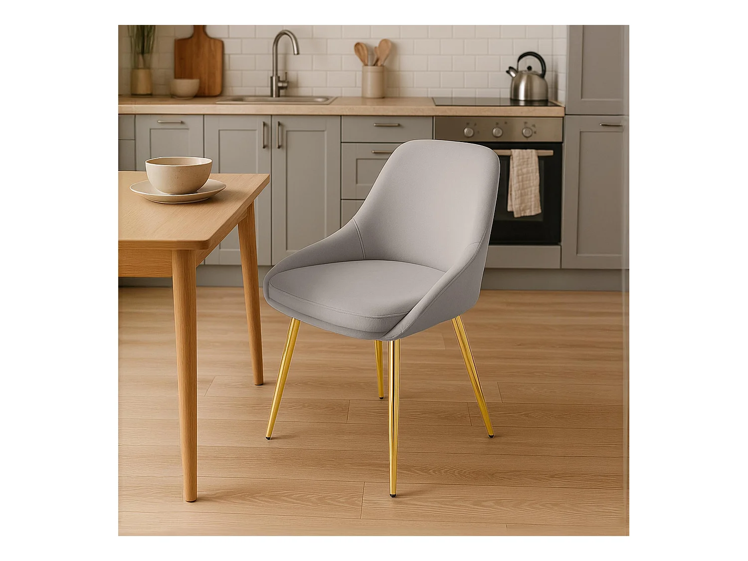 Lot de 2  chaise salle à manger - Velours - Gris - Elmira