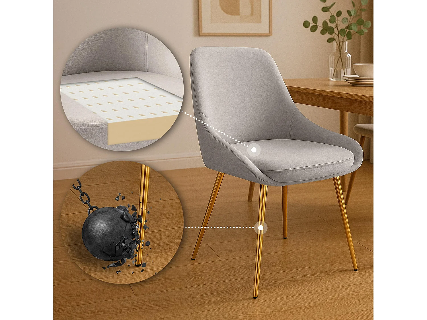 Lot de 2  chaise salle à manger - Velours - Gris - Elmira