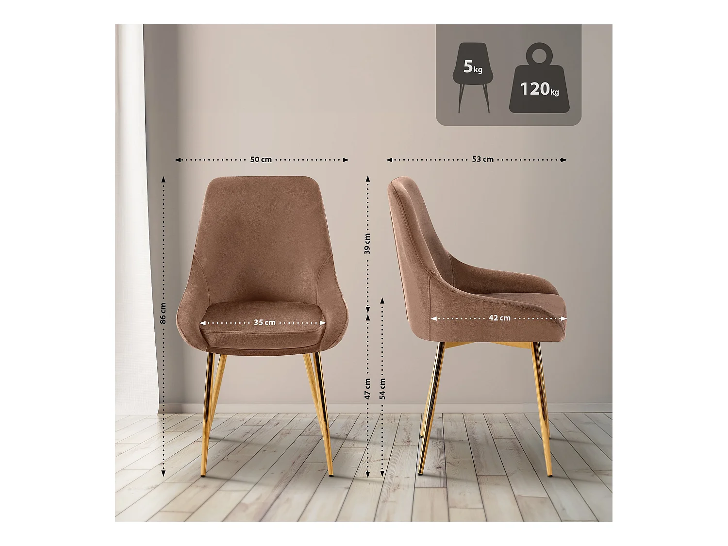 Lot de 2  chaise salle à manger - Velours - Marron - Elmira