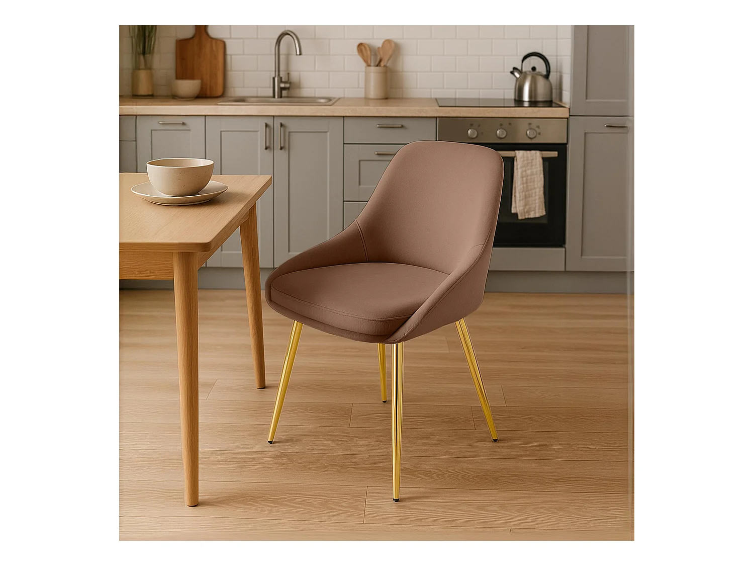 Lot de 2  chaise salle à manger - Velours - Marron - Elmira