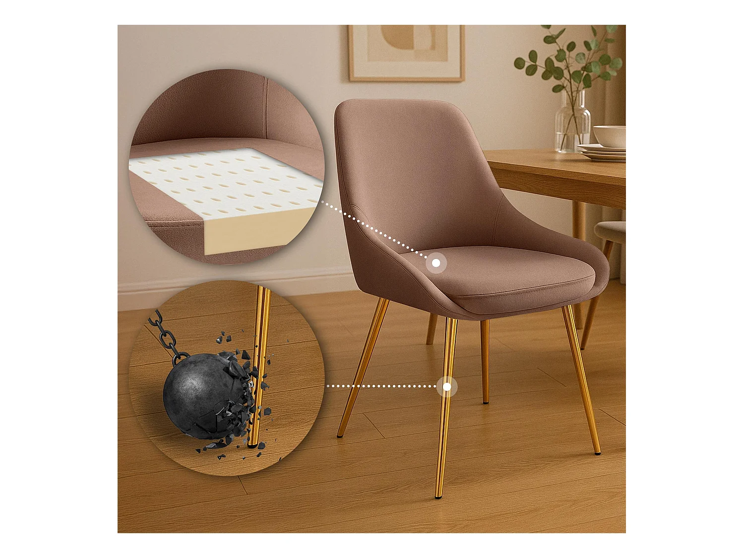 Lot de 2  chaise salle à manger - Velours - Marron - Elmira