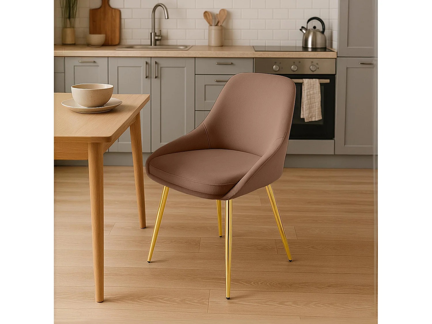 Lot de 2  chaise salle à manger - Velours - Marron - Elmira