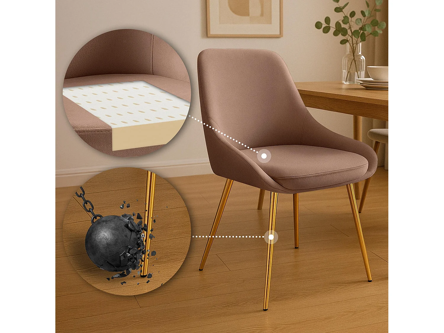 Lot de 2  chaise salle à manger - Velours - Marron - Elmira