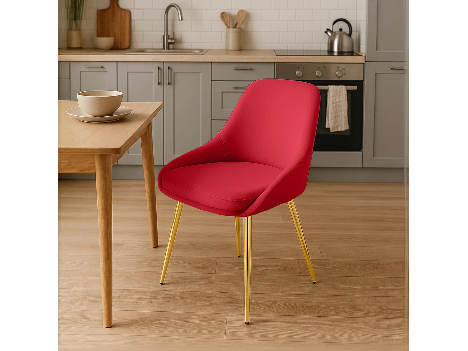 Lot de 2  chaise salle à manger - Velours - Rouge - Elmira