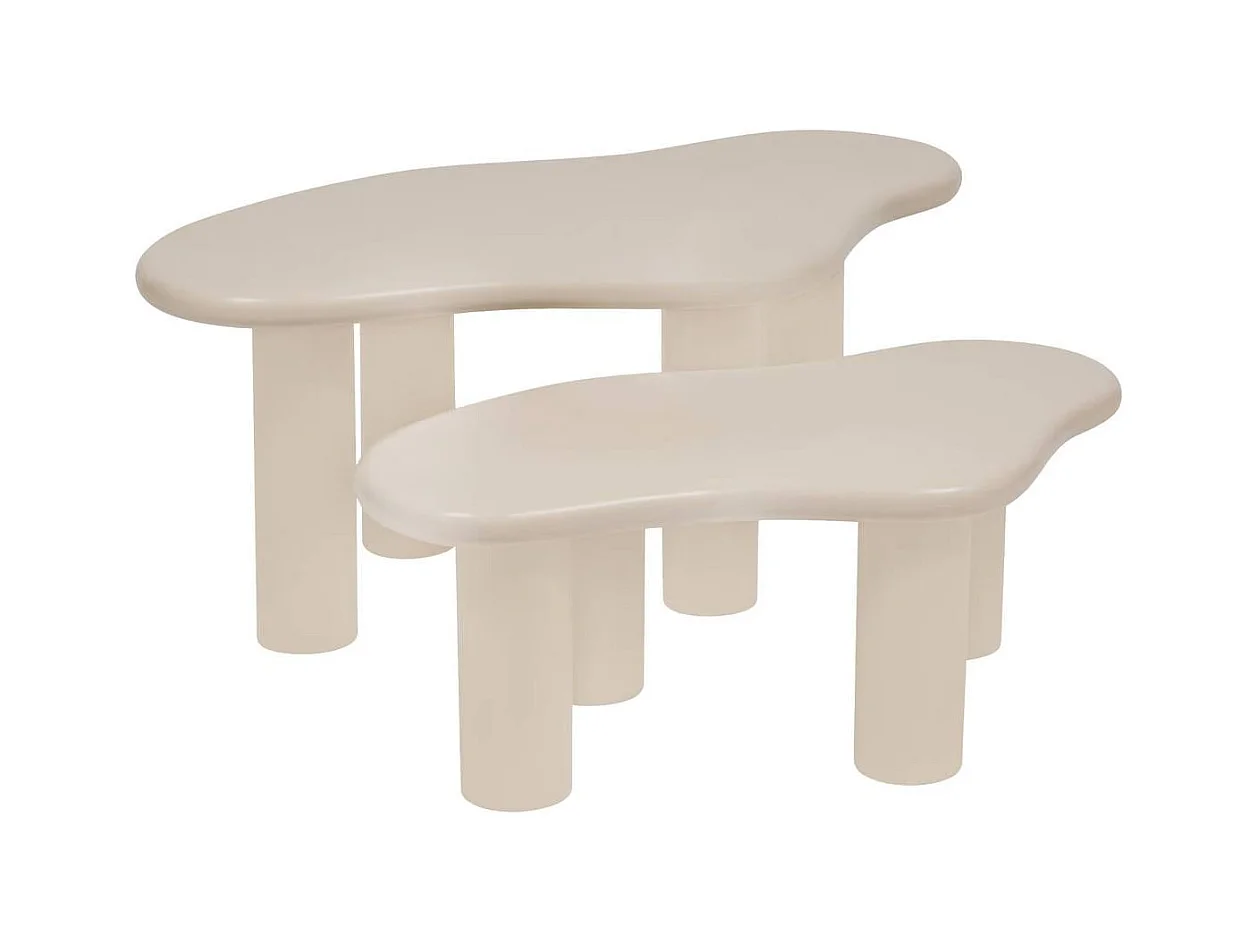 Lot de 2 tables basse coloris ivoire - Longueur 80/100 x largeur 46,5/60 x Hauteur 30/40 cm