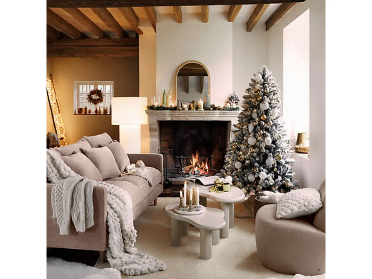 Lot de 2 tables basse coloris ivoire - Longueur 80/100 x largeur 46,5/60 x Hauteur 30/40 cm