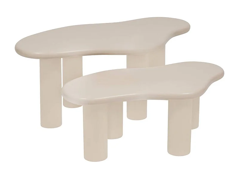 Lot de 2 tables basse coloris ivoire - Longueur 80/100 x largeur 46,5/60 x Hauteur 30/40 cm