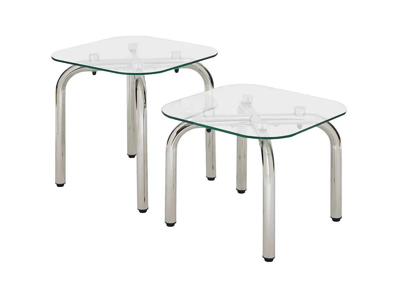 Lot de 2 tables basse en verre et métal chromé - Longueur 50 x largeur.50 x Hauteur 49,5/39,5 cm