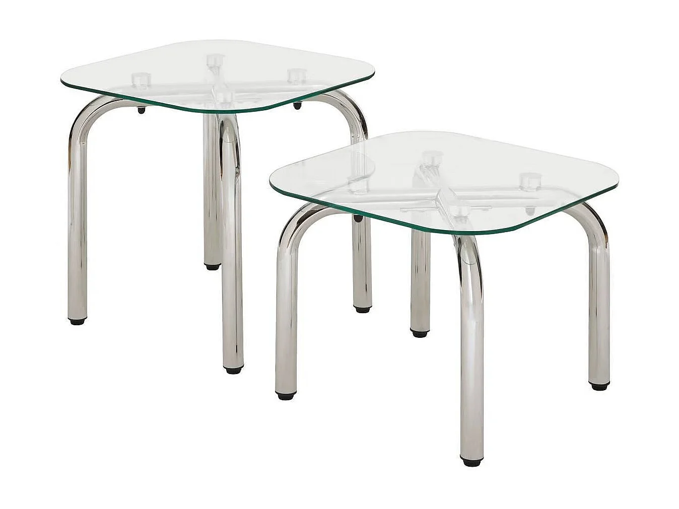 Lot de 2 tables basse en verre et métal chromé - Longueur 50 x largeur.50 x Hauteur 49,5/39,5 cm