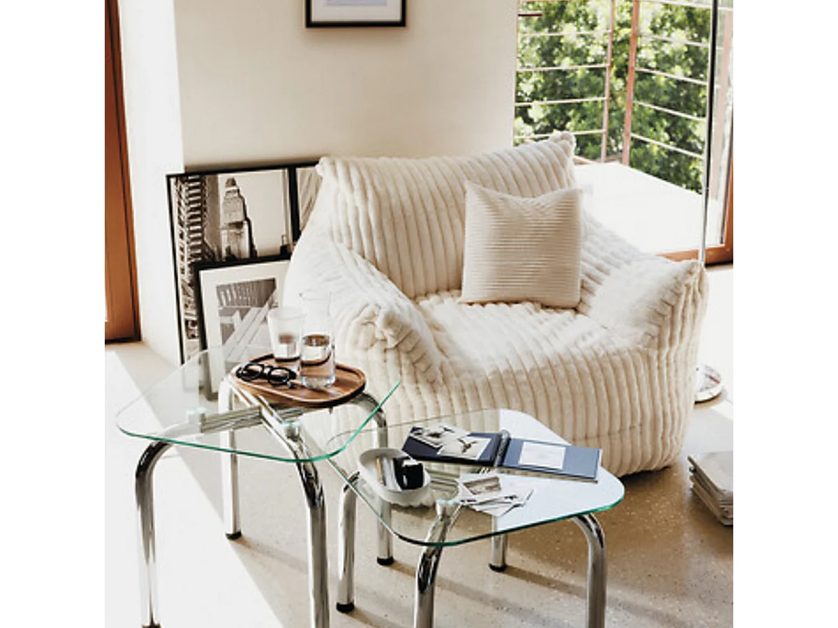 Lot de 2 tables basse en verre et métal chromé - Longueur 50 x largeur.50 x Hauteur 49,5/39,5 cm