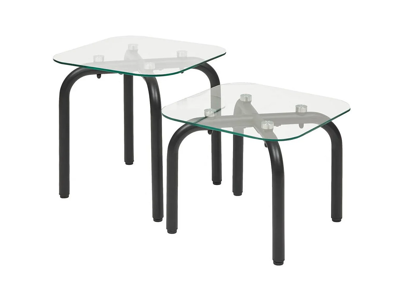 Lot de 2 tables basse en verre et métal noir - Longueur 50 x largeur.50 x Hauteur 49,5/39,5 cm