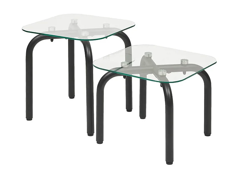Lot de 2 tables basse en verre et métal noir - Longueur 50 x largeur.50 x Hauteur 49,5/39,5 cm