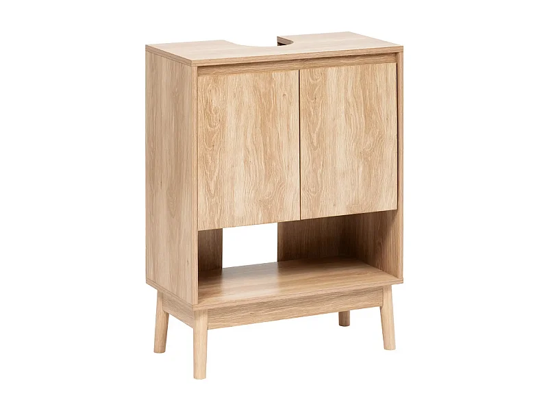 Meuble sous-lavabo SDB 2 portes coloris effet bois clair - Longueur 60 x largeur 30 x Hauteur 80 cm