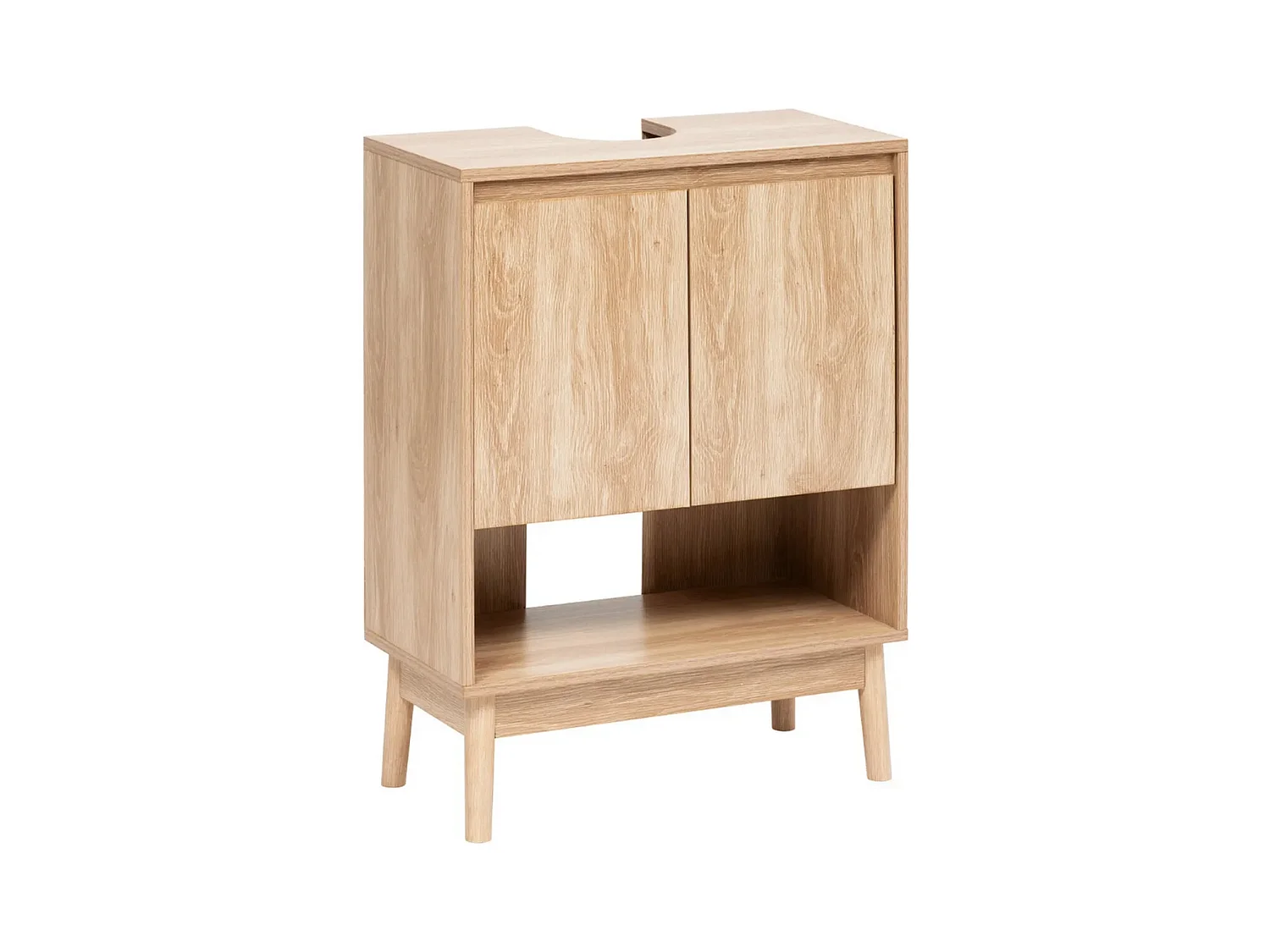 Meuble sous-lavabo SDB 2 portes coloris effet bois clair - Longueur 60 x largeur 30 x Hauteur 80 cm