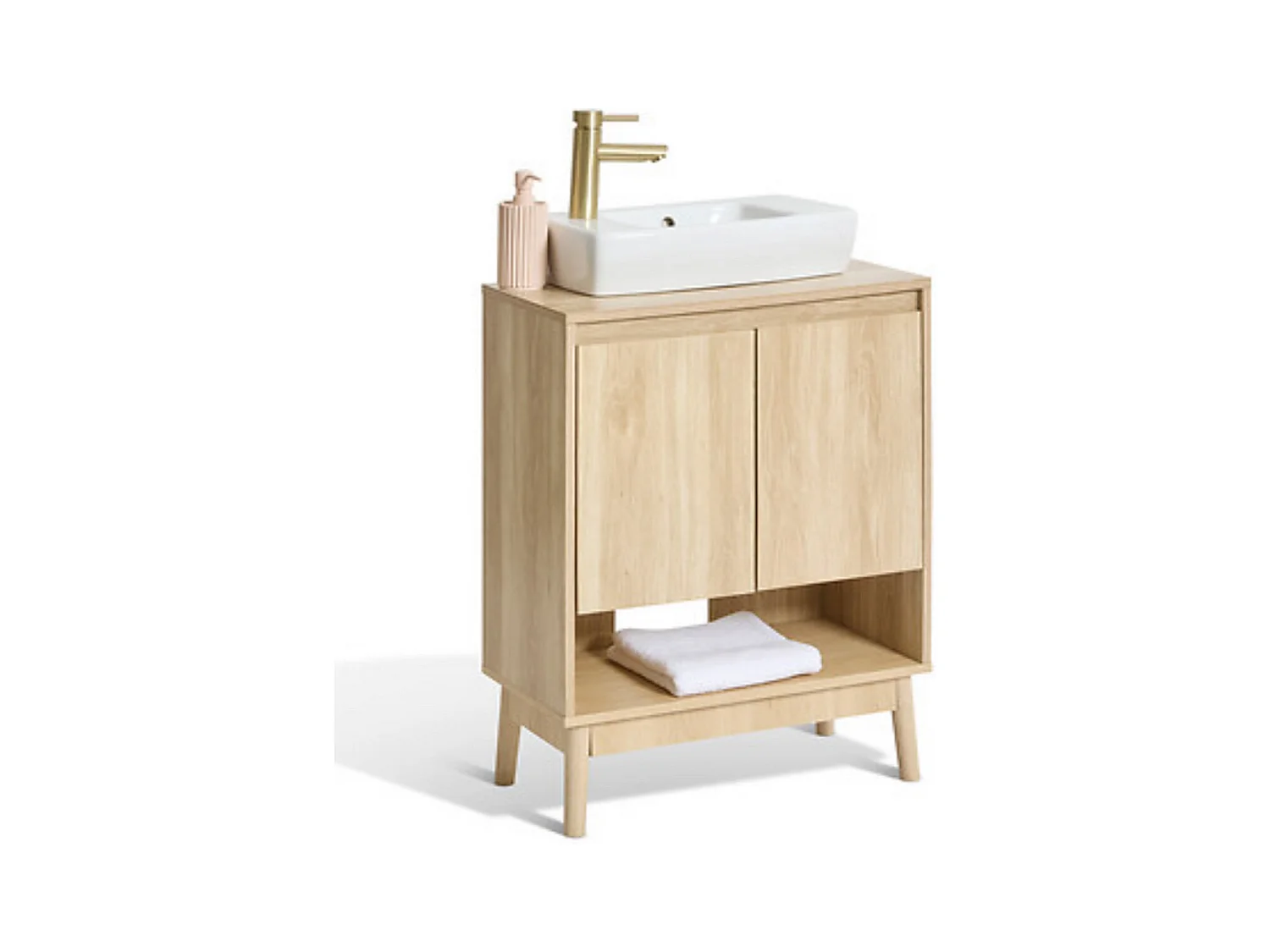 Meuble sous-lavabo SDB 2 portes coloris effet bois clair - Longueur 60 x largeur 30 x Hauteur 80 cm