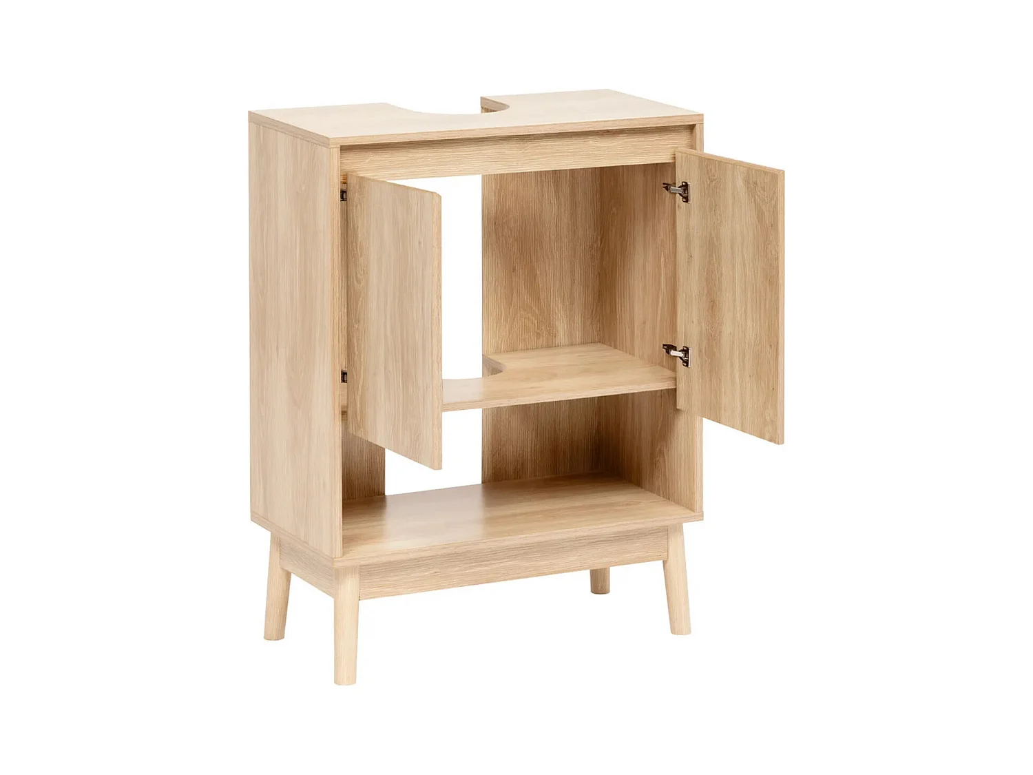 Meuble sous-lavabo SDB 2 portes coloris effet bois clair - Longueur 60 x largeur 30 x Hauteur 80 cm