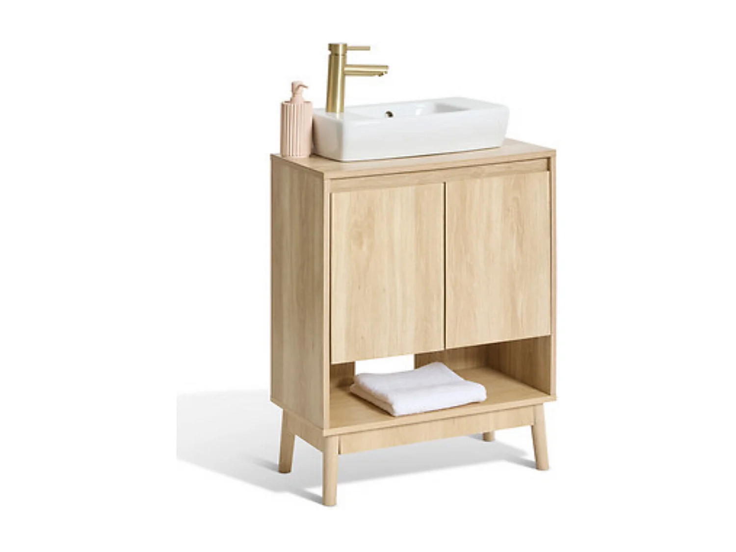 Meuble sous-lavabo SDB 2 portes coloris effet bois clair - Longueur 60 x largeur 30 x Hauteur 80 cm