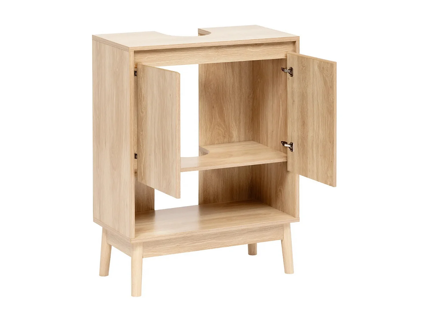 Meuble sous-lavabo SDB 2 portes coloris effet bois clair - Longueur 60 x largeur 30 x Hauteur 80 cm