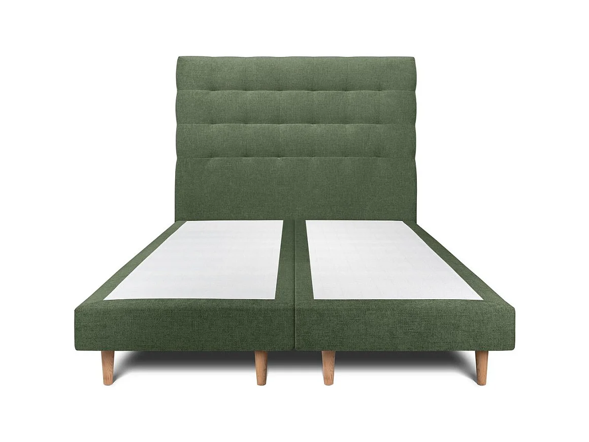 Lit 200x200cm avec tête de lit capitonnée tissu et double sommier tapissier vert - Hauteur totale : 29cm