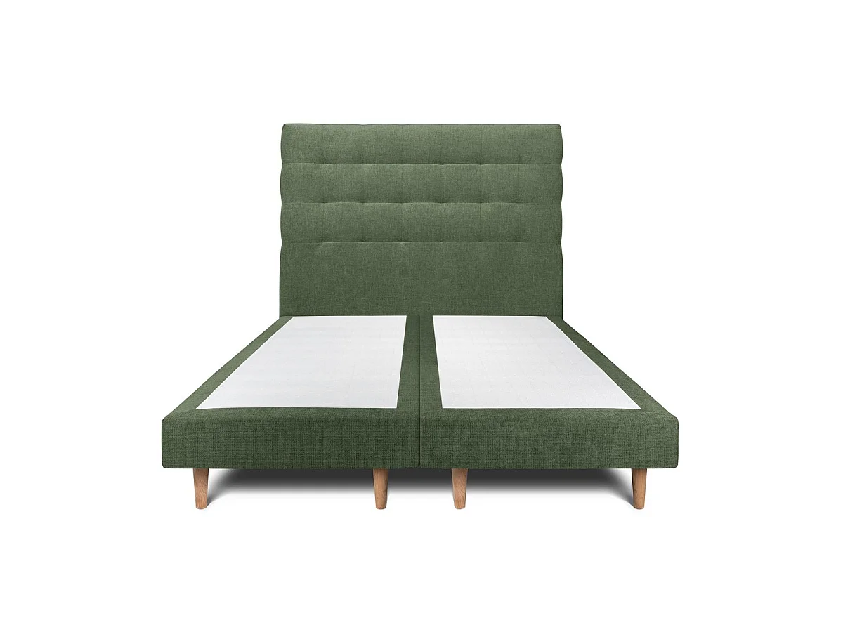 Lit 200x200cm avec tête de lit capitonnée tissu et double sommier tapissier vert - Hauteur totale : 29cm