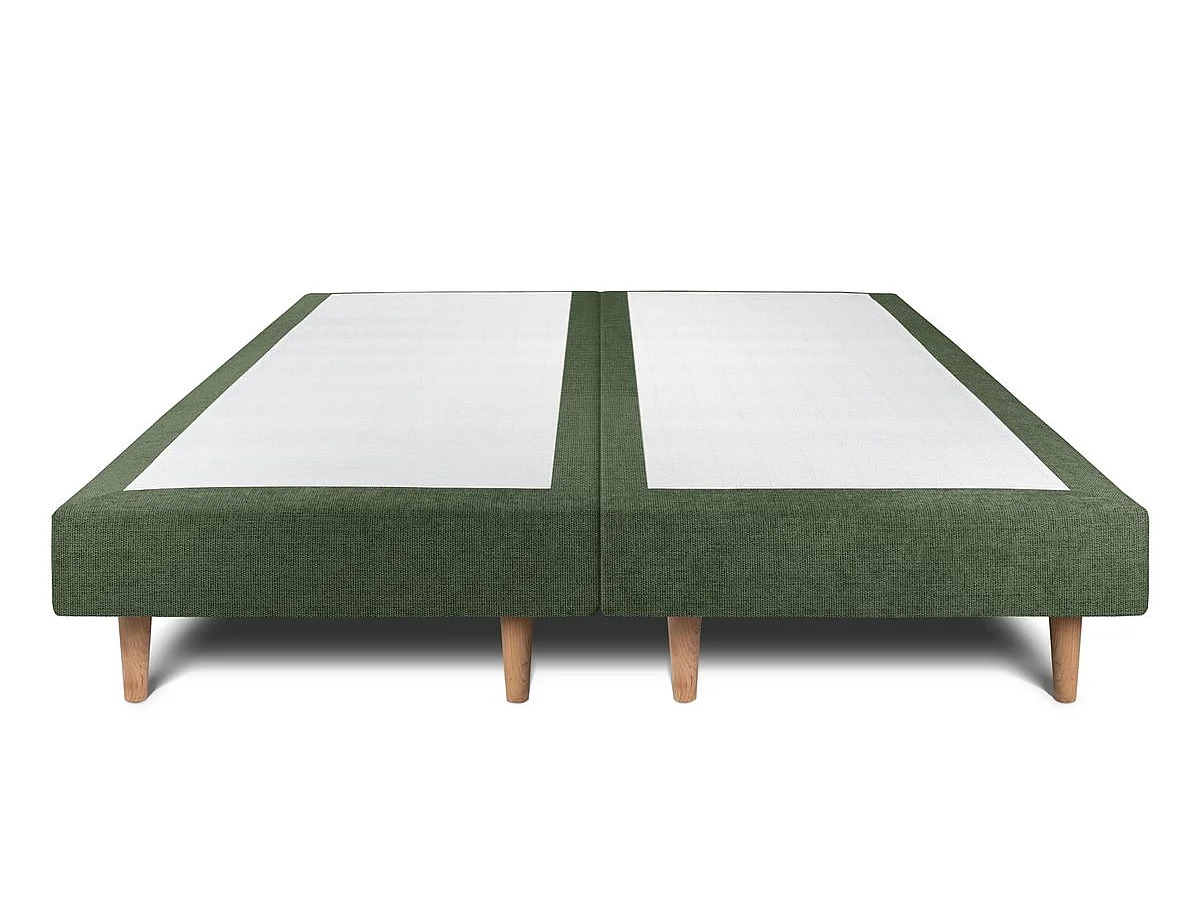 Lit 200x200cm avec tête de lit capitonnée tissu et double sommier tapissier vert - Hauteur totale : 29cm