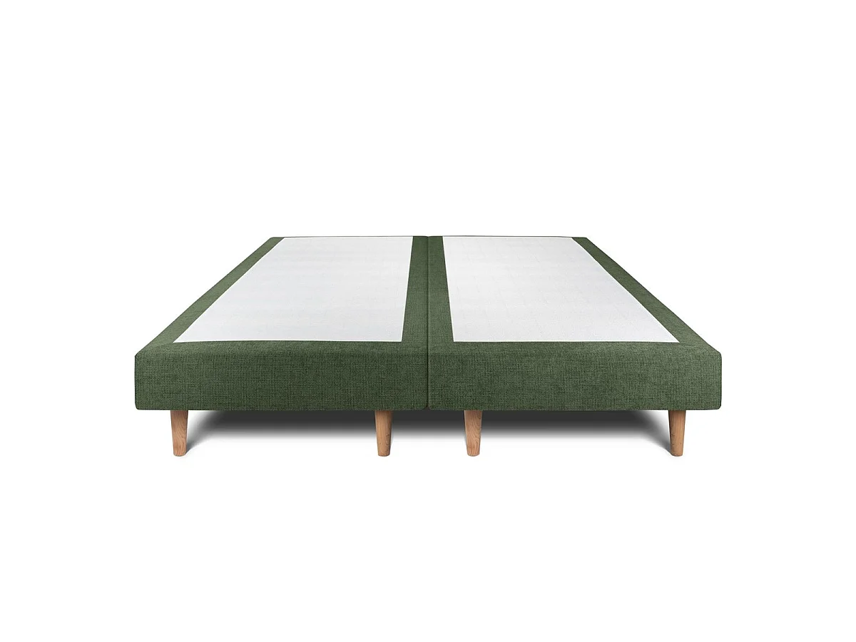 Lit 200x200cm avec tête de lit capitonnée tissu et double sommier tapissier vert - Hauteur totale : 29cm
