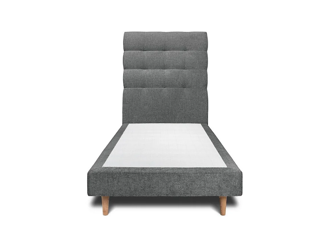 Lit 90x190cm avec tête de lit capitonnée tissu et sommier tapissier gris anthracite - Hauteur totale : 29cm