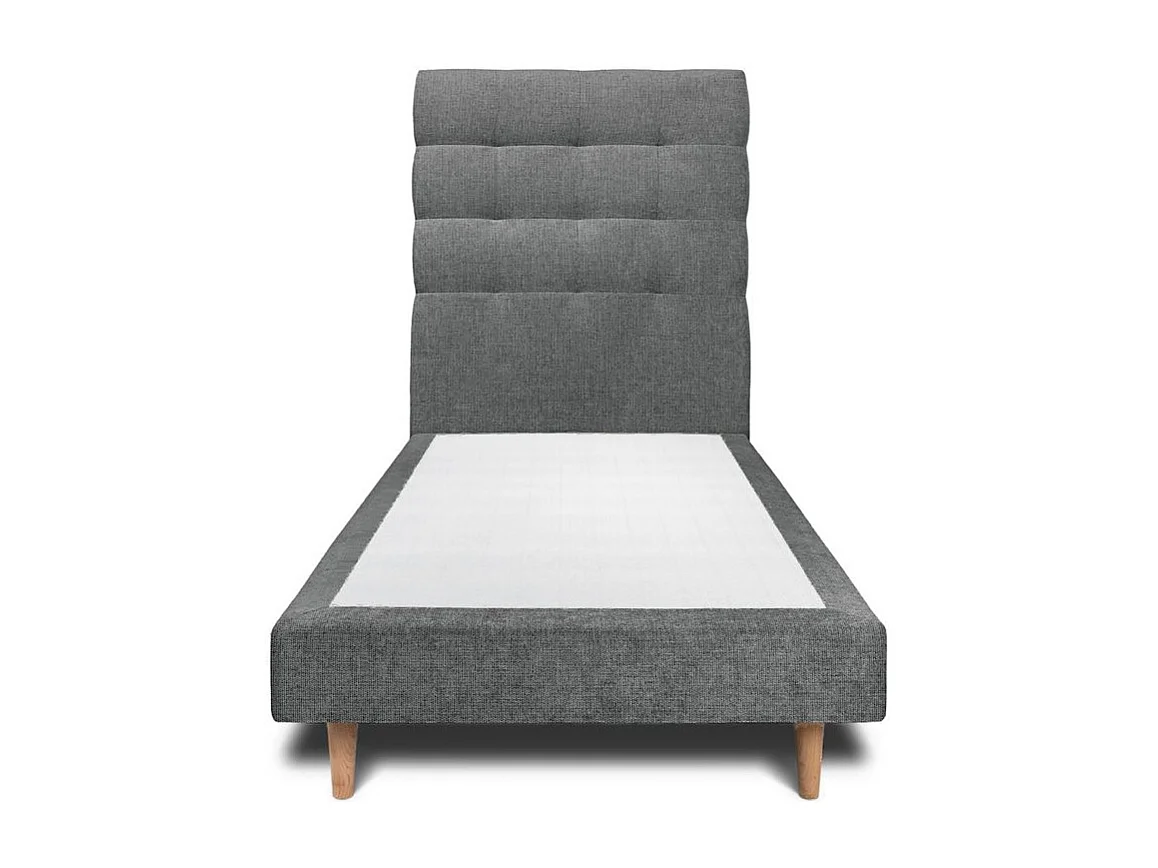 Lit 90x190cm avec tête de lit capitonnée tissu et sommier tapissier gris anthracite - Hauteur totale : 29cm