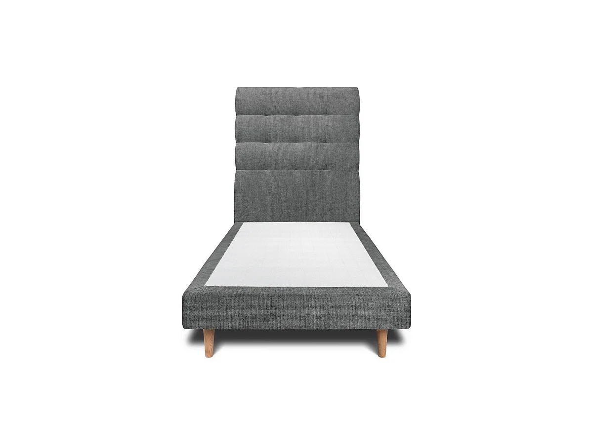 Lit 90x190cm avec tête de lit capitonnée tissu et sommier tapissier gris anthracite - Hauteur totale : 29cm