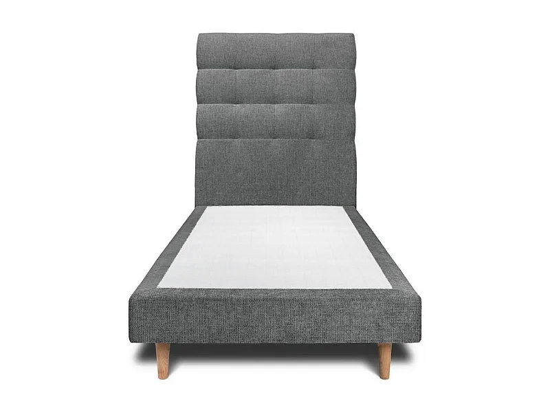 Lit 90x190cm avec tête de lit capitonnée tissu et sommier tapissier gris anthracite - Hauteur totale : 29cm