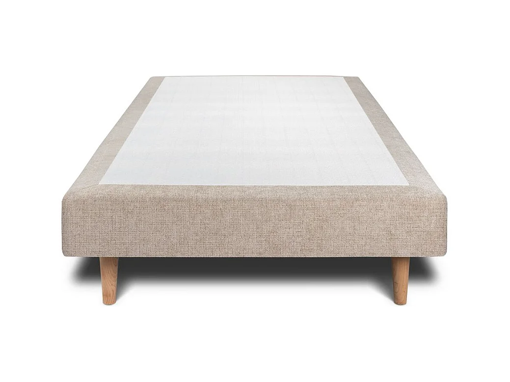 Lit 90x190cm avec tête de lit capitonnée tissu et sommier tapissier beige brun - Hauteur totale : 29cm