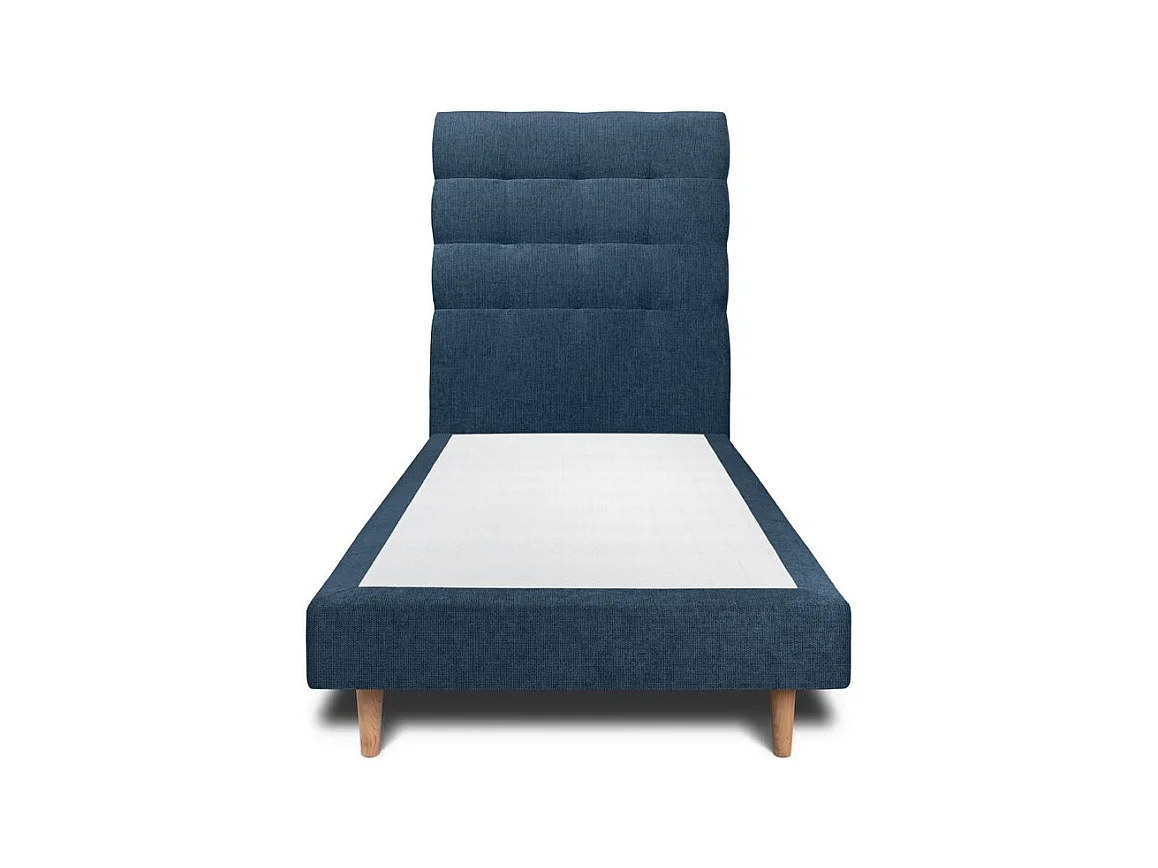 Lit 90x190cm avec tête de lit capitonnée tissu et sommier tapissier Bleu - Hauteur totale : 29cm