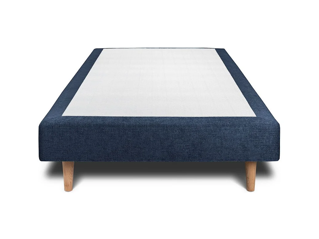 Lit 90x190cm avec tête de lit capitonnée tissu et sommier tapissier Bleu - Hauteur totale : 29cm