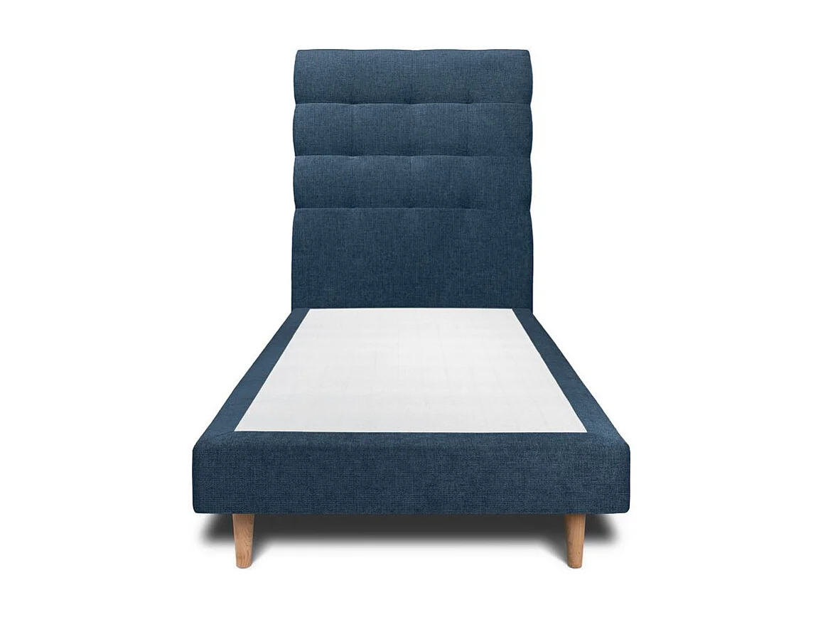Lit 90x190cm avec tête de lit capitonnée tissu et sommier tapissier Bleu - Hauteur totale : 29cm