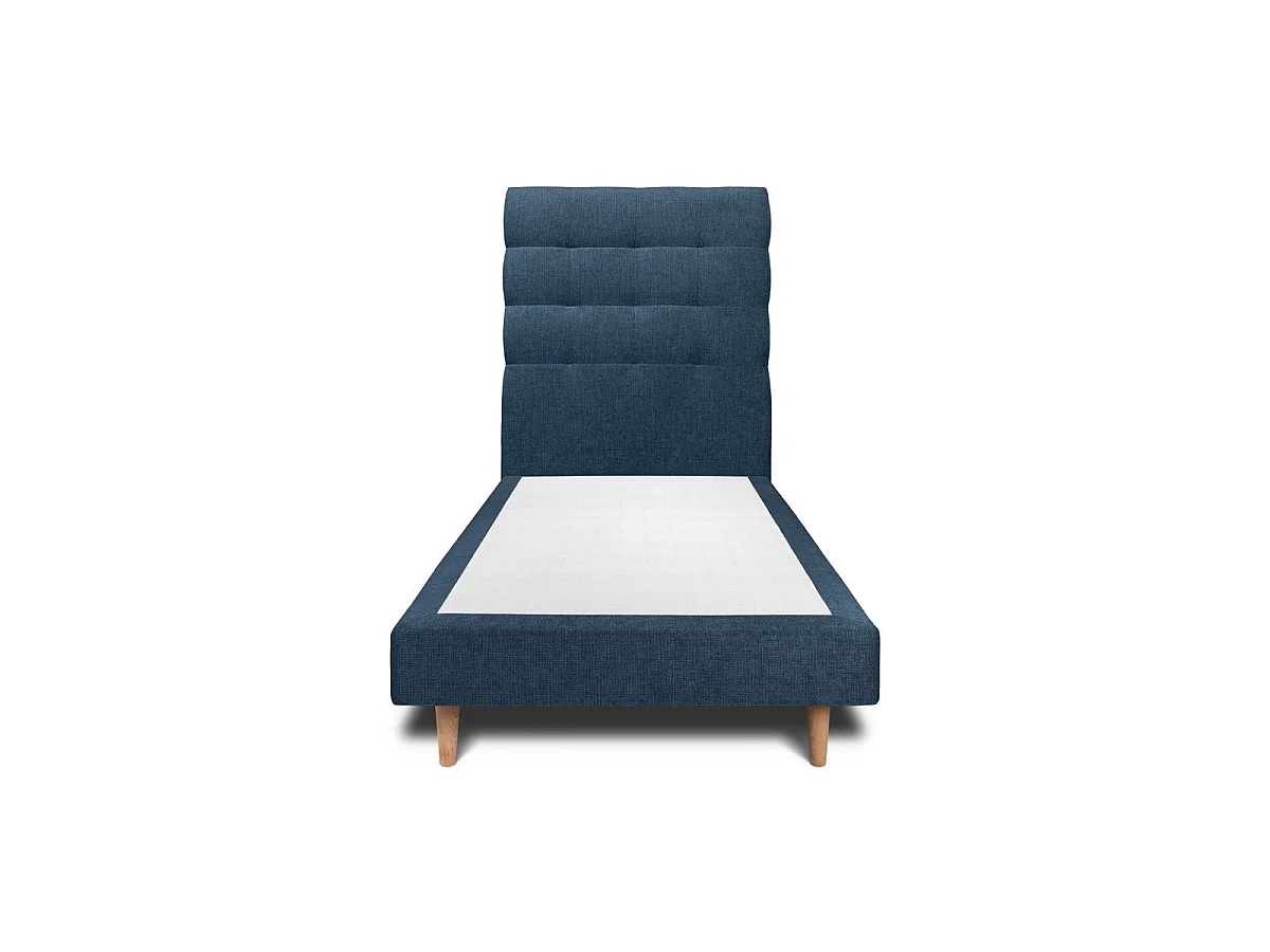Lit 90x190cm avec tête de lit capitonnée tissu et sommier tapissier Bleu - Hauteur totale : 29cm
