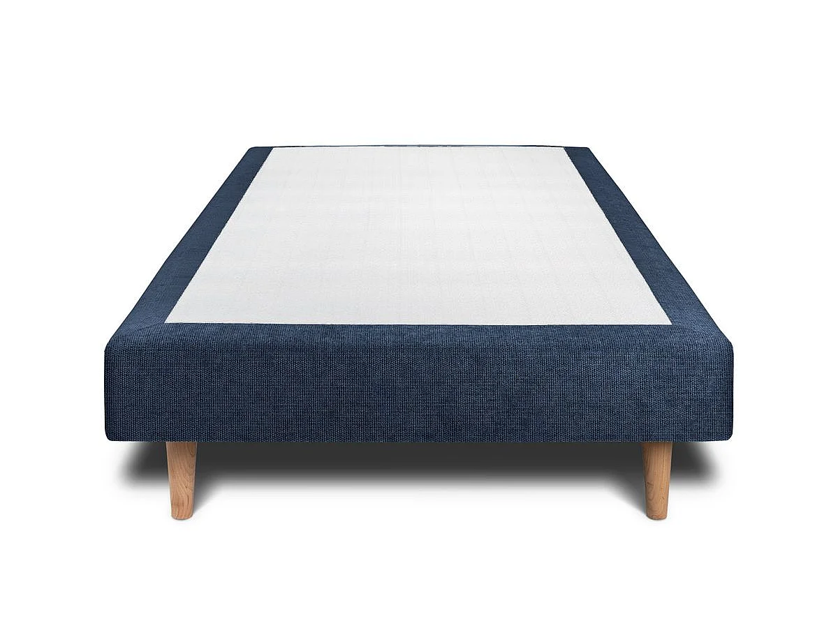 Lit 90x190cm avec tête de lit capitonnée tissu et sommier tapissier Bleu - Hauteur totale : 29cm